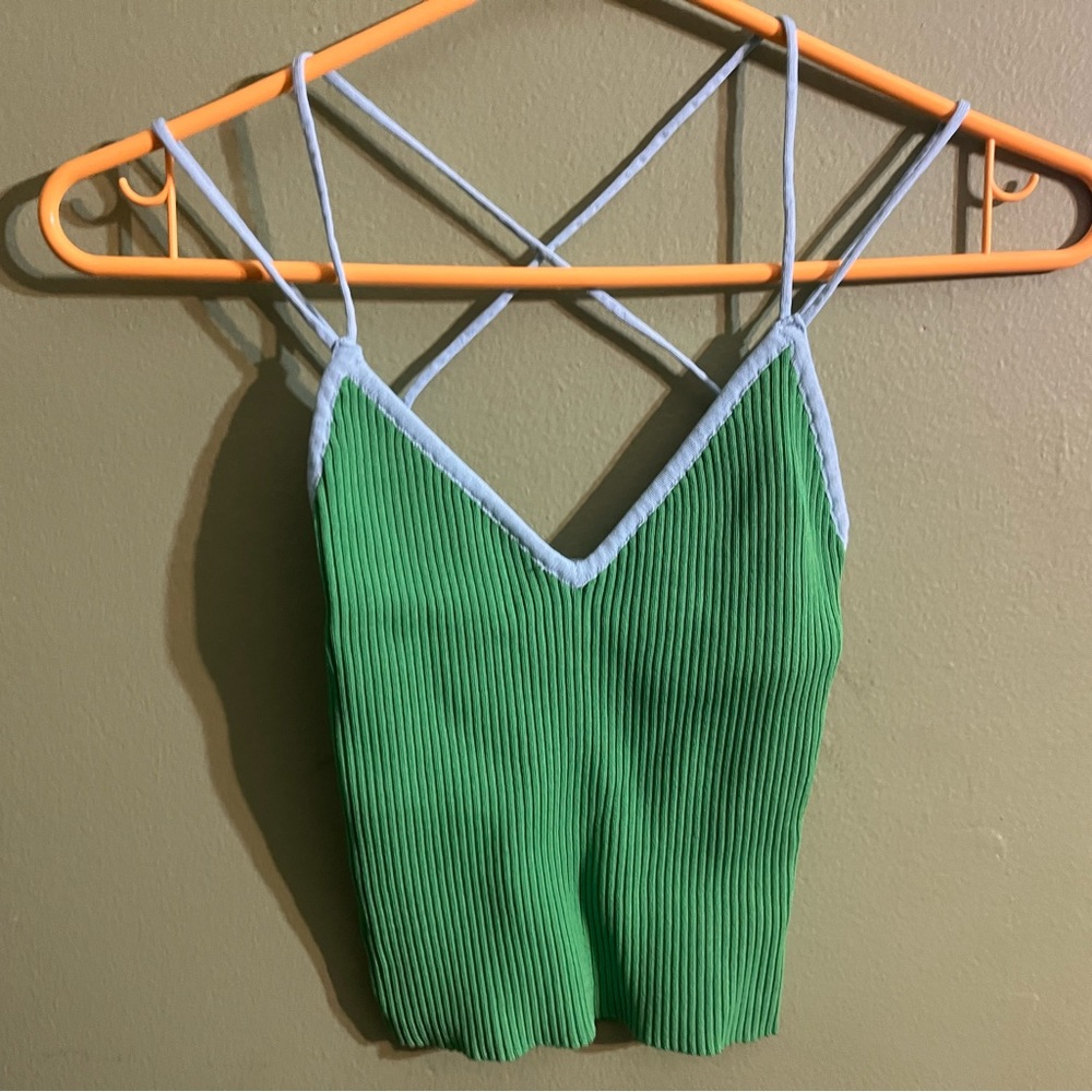 green and blue zara top